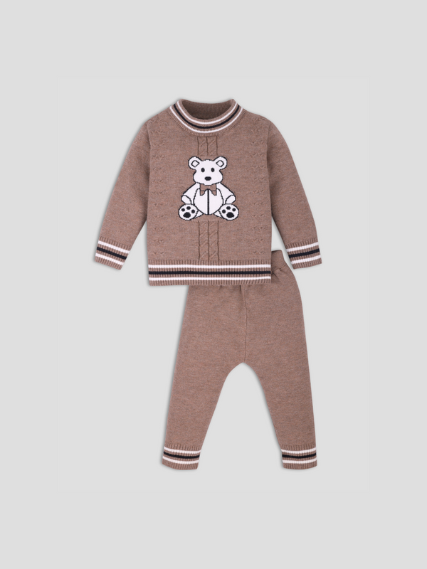 Adorable Brown Knit Teddy Bear Sweater & Pant Set