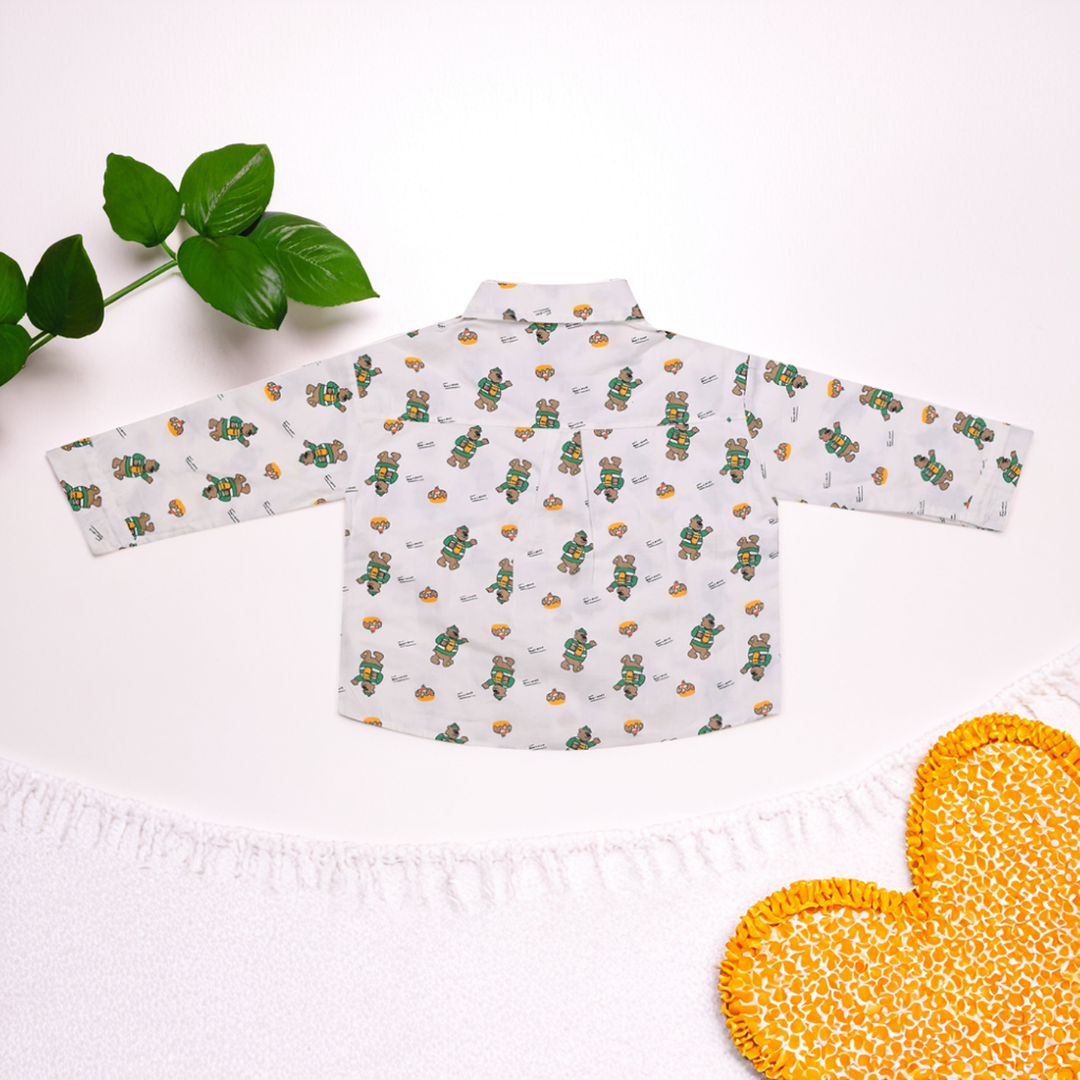 Boys' Cute Cartoon Pattern Full-Sleeve Shirt with Chest Pocket