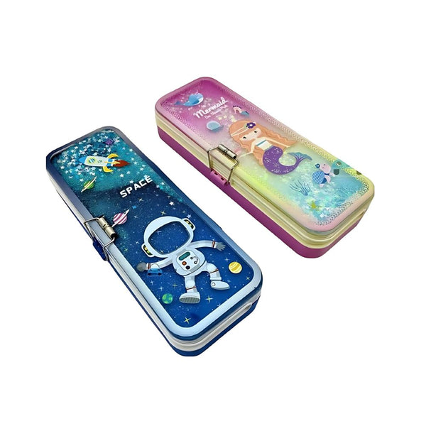 Kids Pencil Box with Lock | Cute Cartoon Design | Multi-Compartment Stationery Organizer for School Boys & Girls (Mermaid / Unicorn / Space Variants)