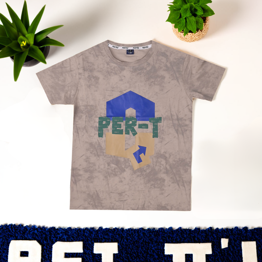 Boys' Cream Tie-Dye T-Shirt – Round Neck Half Sleeve with Graphic on Chest