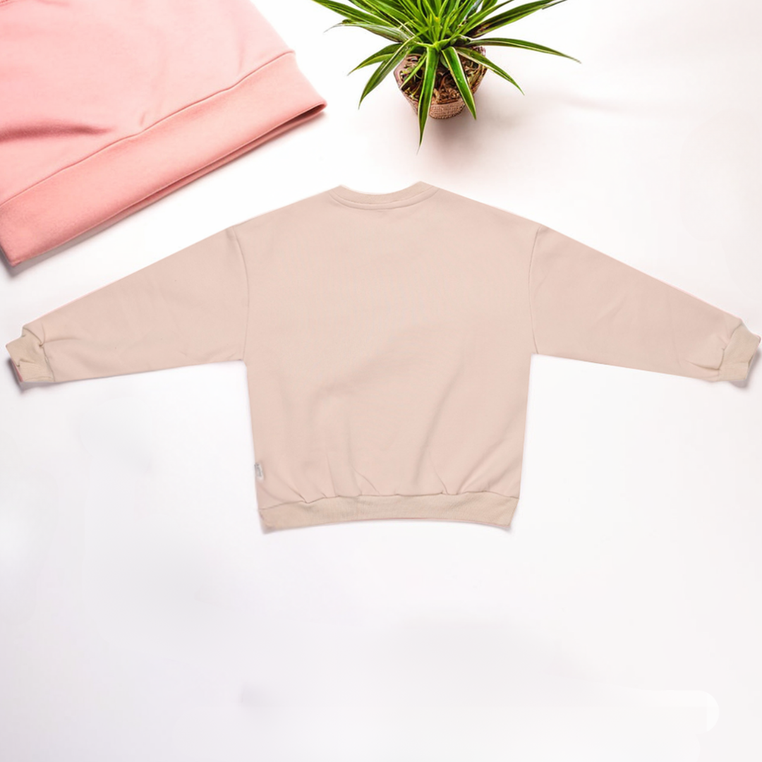 Boys' Solid Beige Sweater – Black Pocket Detail