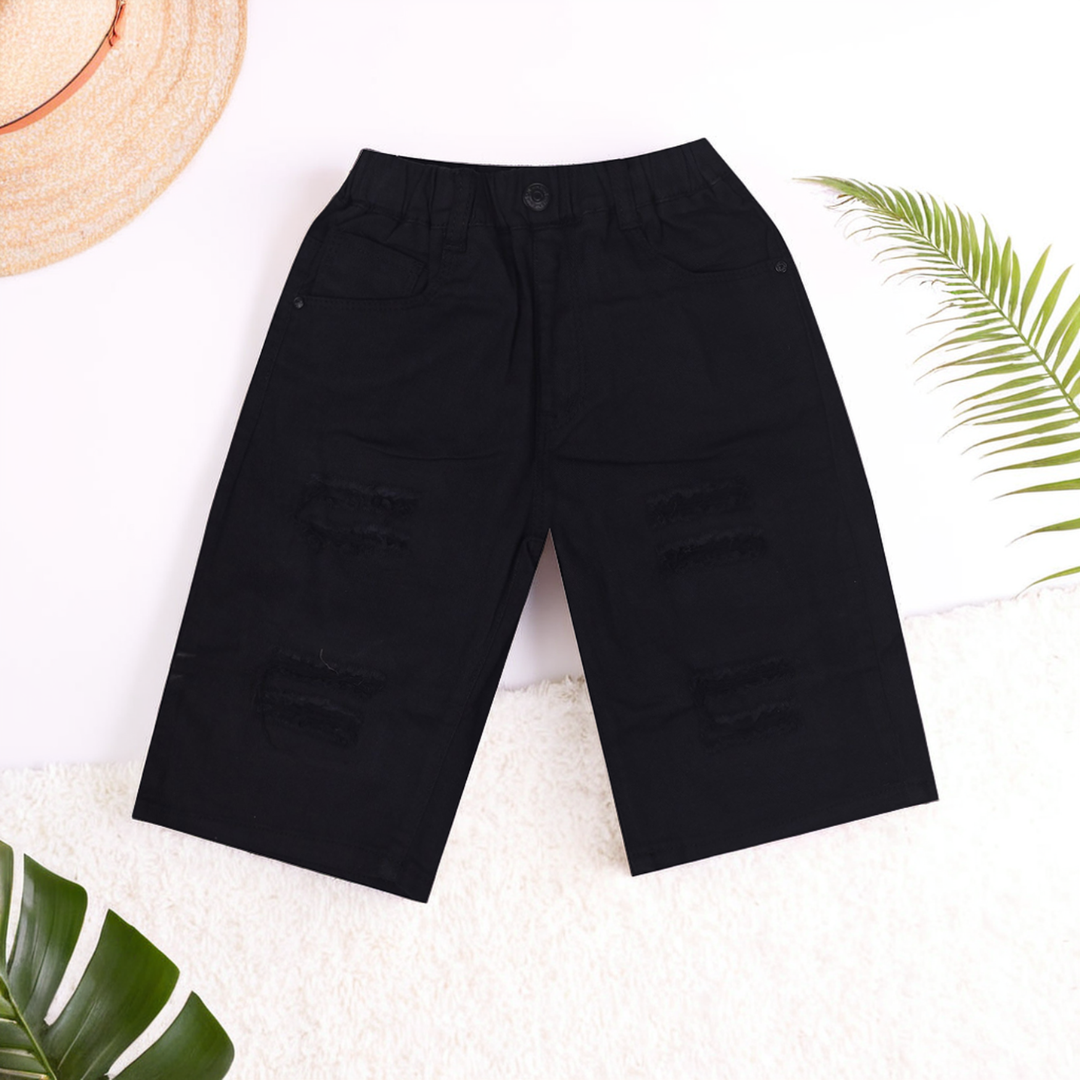 Kids' Distressed Black Shorts – Trendy & Comfortable