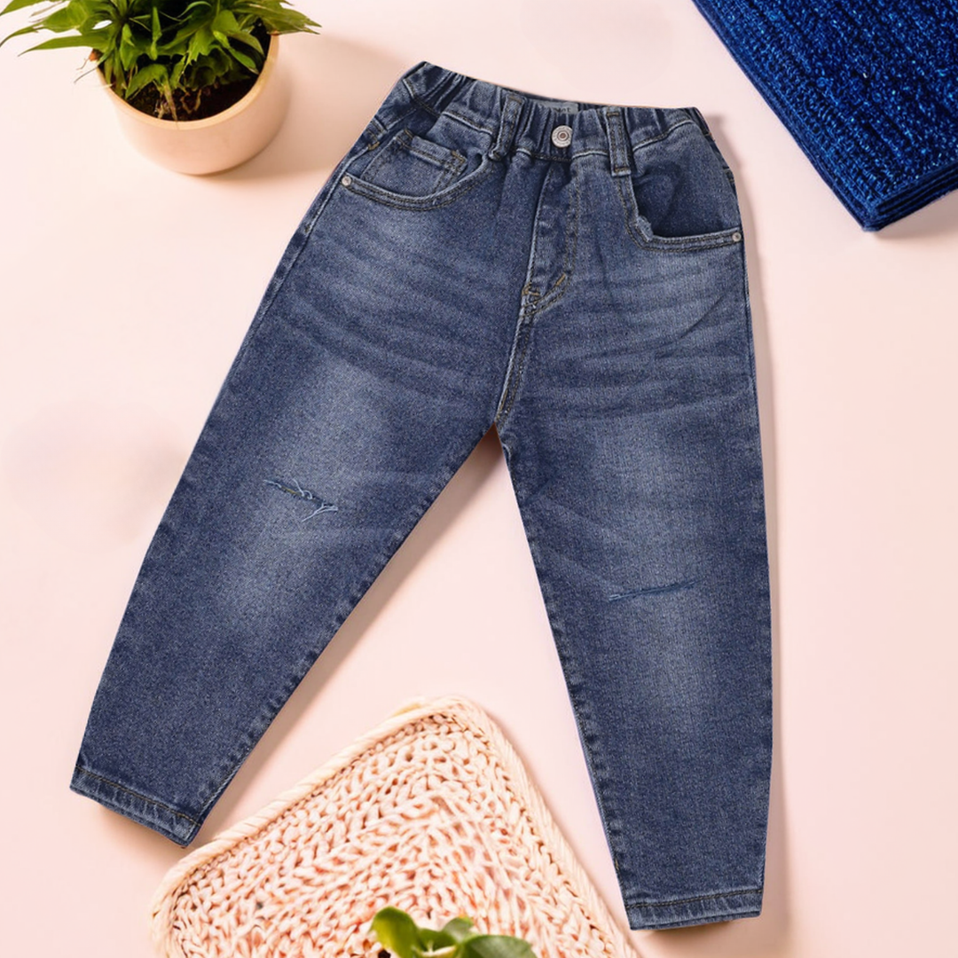 Kids' Distressed Navy Blue Jeans – Trendy & Comfortable