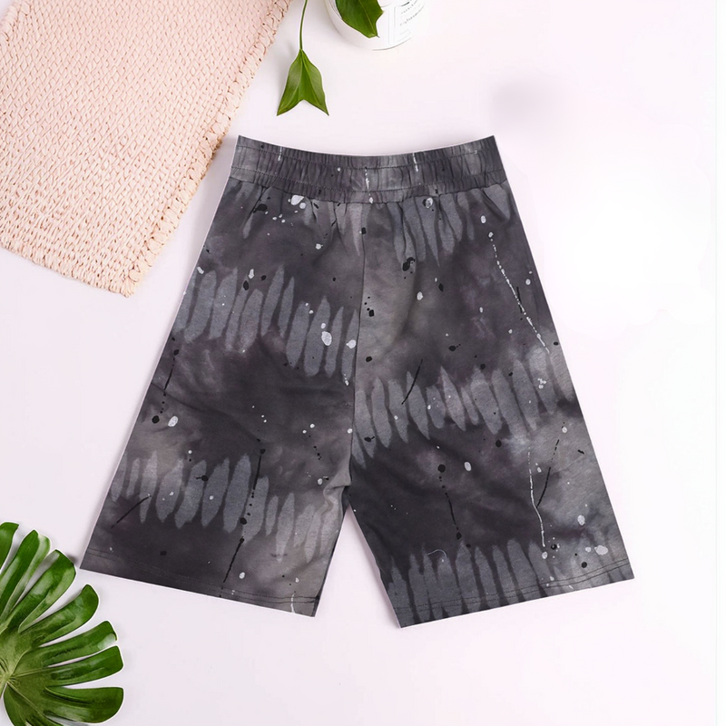 Boys' Grey Tie-Dye T-Shirt & Shorts Set – Trendy Round Neck Half-Sleeve