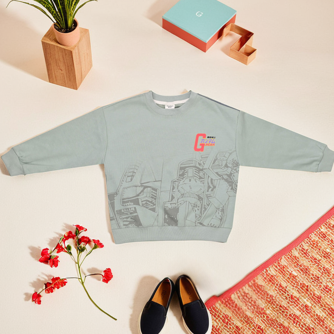 Boys' Off-White Long Sleeve Round Neck Sweater – Graphic Printed