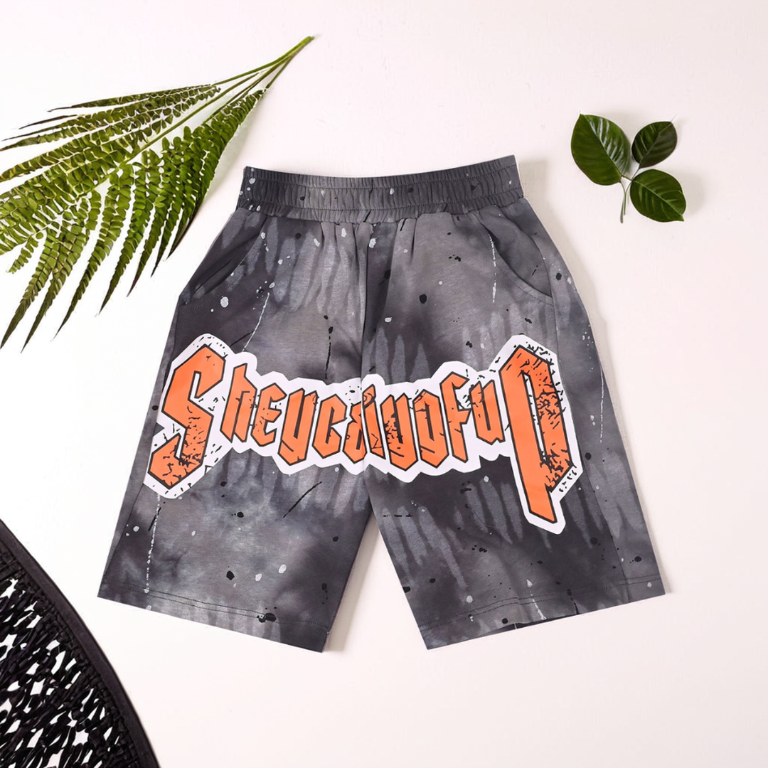 Boys' Grey Tie-Dye T-Shirt & Shorts Set – Trendy Round Neck Half-Sleeve