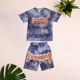 Kids' Blue Tie-Dye T-Shirt & Shorts Set – Round Neck Half Sleeve