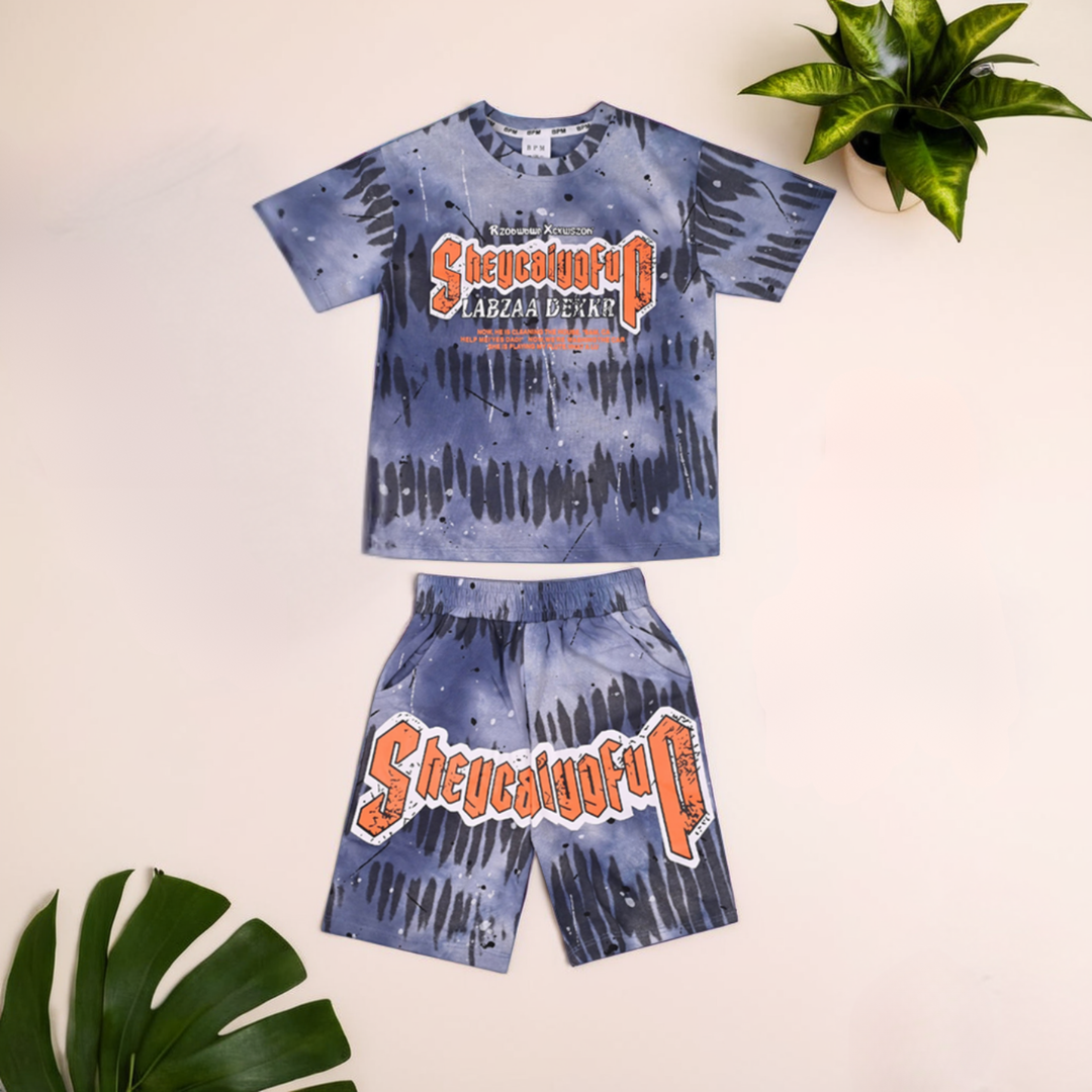 Kids' Blue Tie-Dye T-Shirt & Shorts Set – Round Neck Half Sleeve