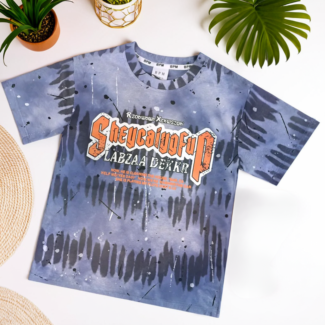 Kids' Blue Tie-Dye T-Shirt & Shorts Set – Round Neck Half Sleeve