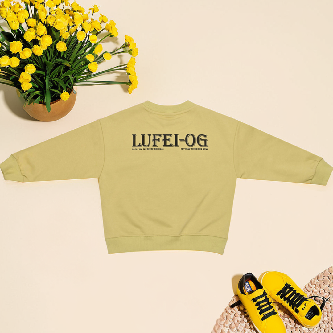 Boys' Solid Golden Yellow Full Sleeve Sweater – Luffy Anime Character Print