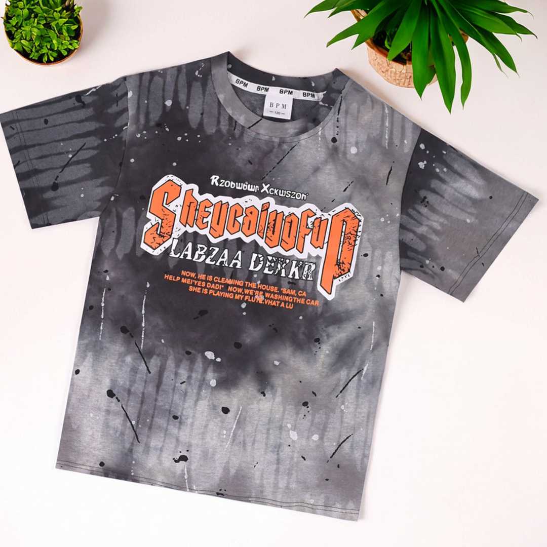 Boys' Grey Tie-Dye T-Shirt & Shorts Set – Trendy Round Neck Half-Sleeve