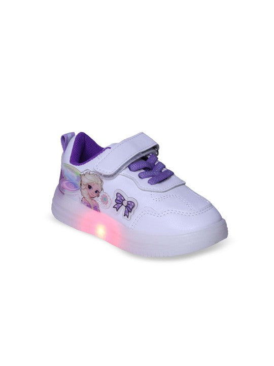 Kids PU LED Sneakers - White & Purple with Velcro Fastening