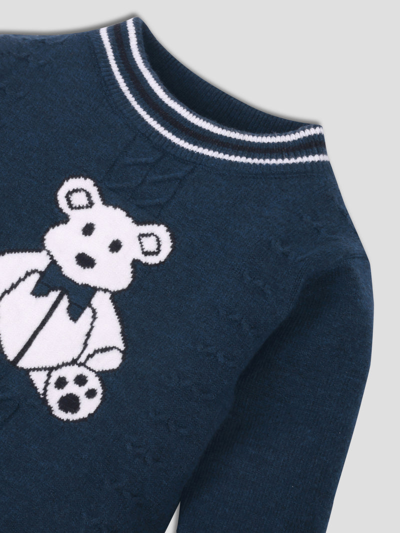 Luxurit Adorable Navy Blue Knit Teddy Bear Sweater & Pant Set for Kids