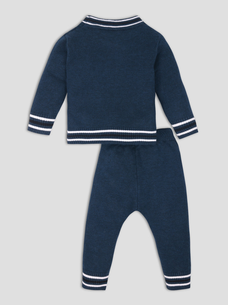 Luxurit Adorable Navy Blue Knit Teddy Bear Sweater & Pant Set for Kids