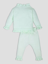 Luxurit Elegant Mint Green Ruffled Knit Sweater & Pant Set