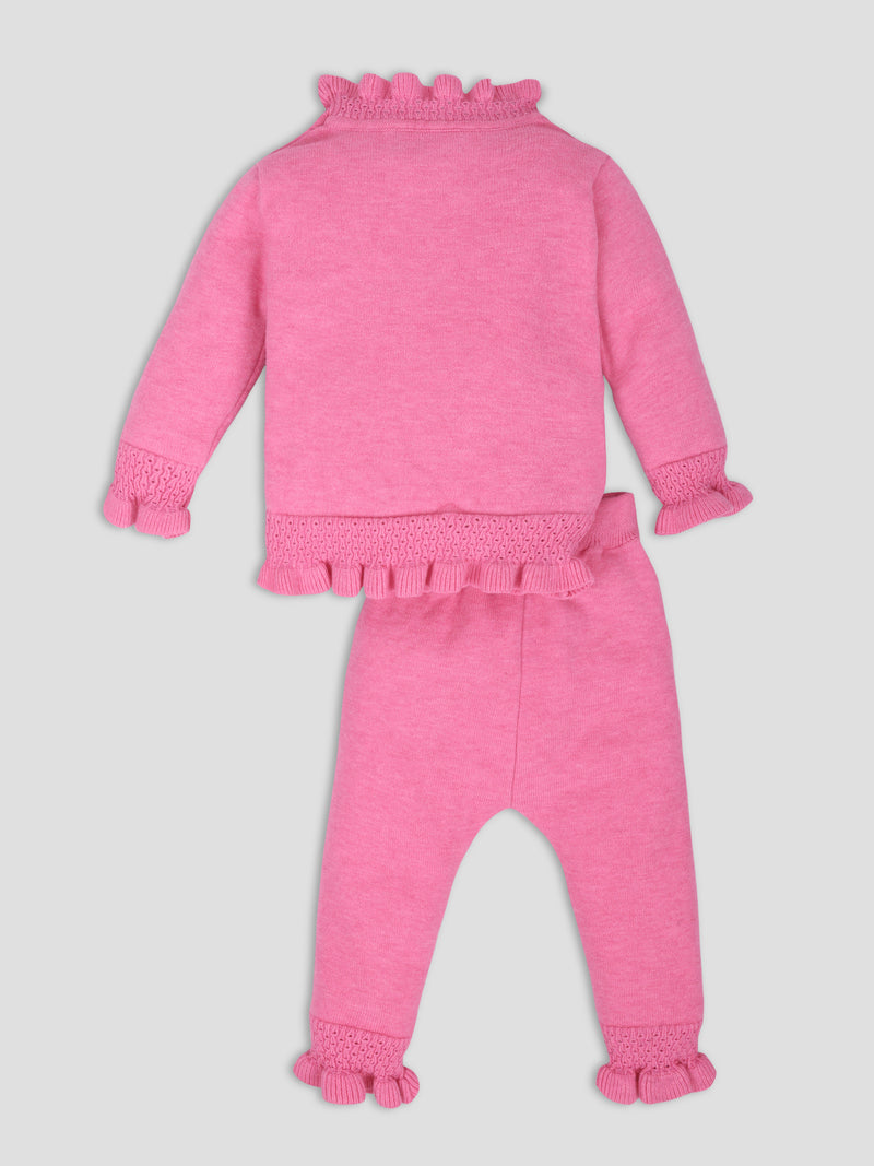 Luxurit Charming Pink Ruffled Knit Sweater & Pant Set