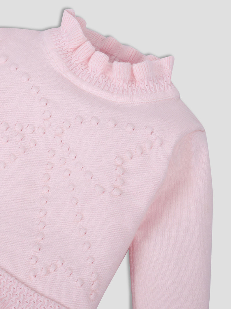 Luxurit Adorable Baby Pink Ruffled Knit Sweater & Pant Set