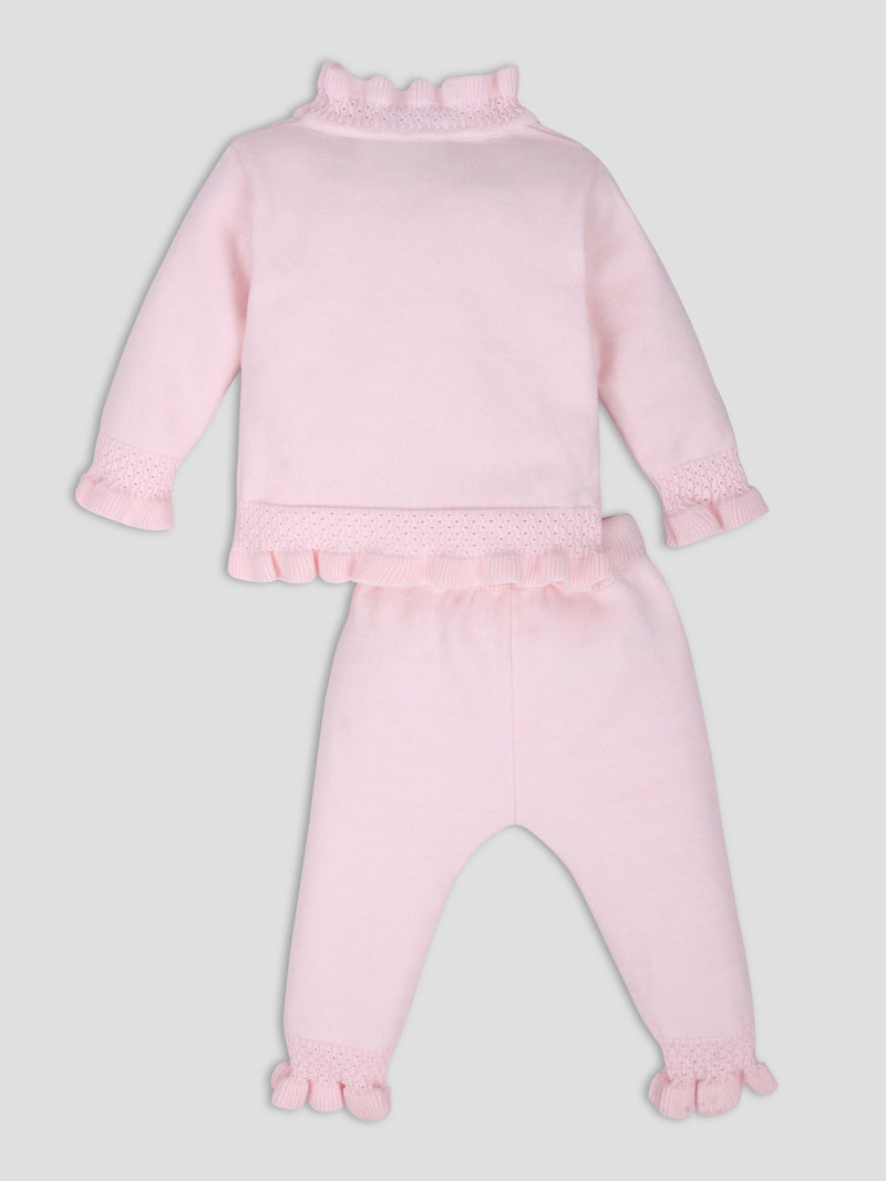 Luxurit Adorable Baby Pink Ruffled Knit Sweater & Pant Set