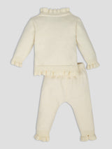 Luxurit Elegant Beige Ruffled Knit Sweater & Pant Set