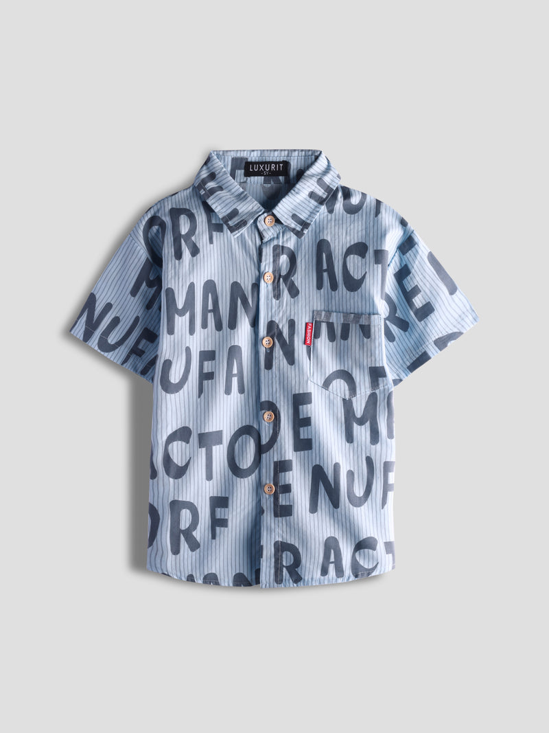 Stylish Boys' Printed Short-Sleeve Shirt (Sky Blue)