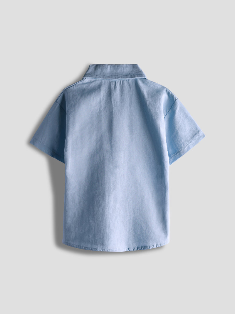 Luxurit Boys' Classic Button-Up Plain Cotton Shirt (Sky Blue)