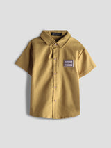 Luxurit Boys' Classic Golden Yellow Color Button-Up Plain Cotton Shirt (Yellow)