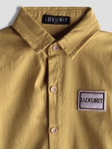 Luxurit Boys' Classic Golden Yellow Color Button-Up Plain Cotton Shirt (Yellow)