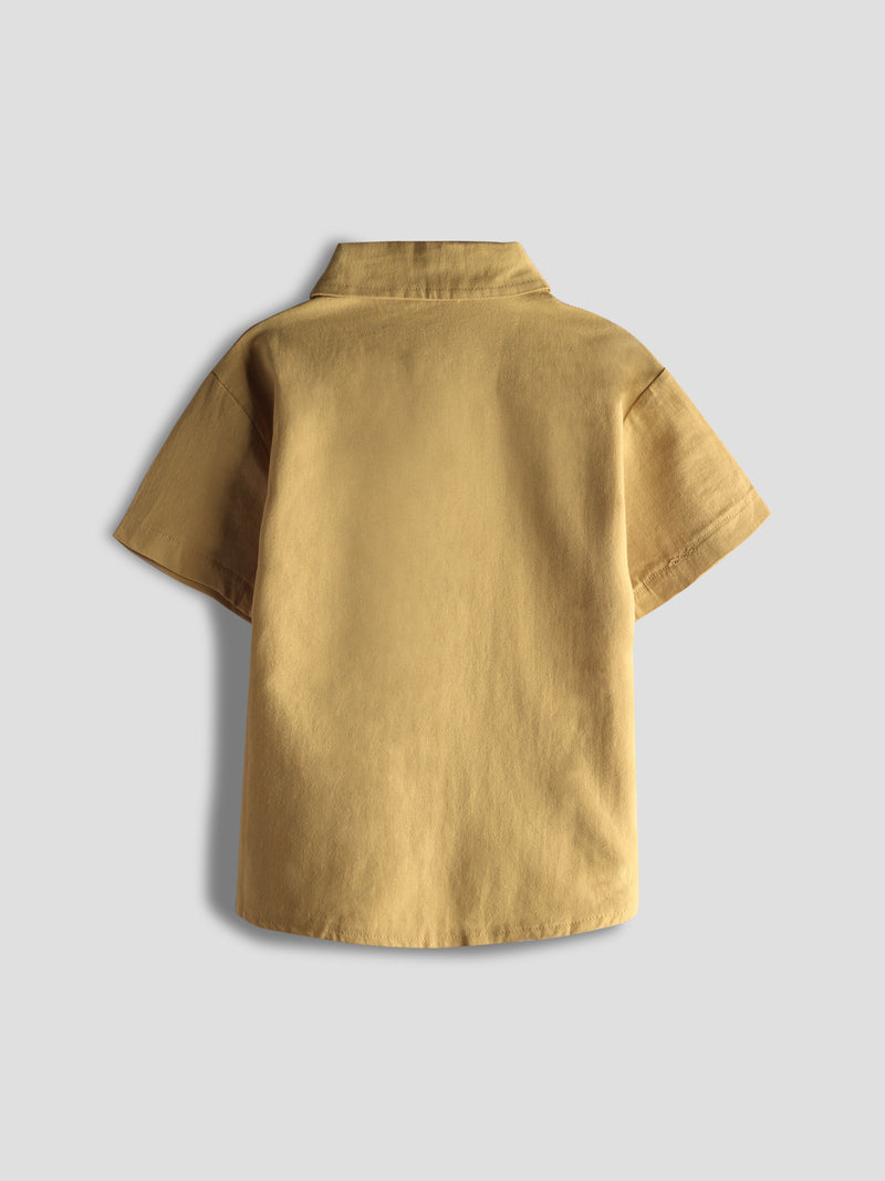 Luxurit Boys' Classic Golden Yellow Color Button-Up Plain Cotton Shirt (Yellow)