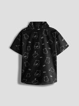 Luxurit Boys' Teddy Print Short-Sleeve Pure Cotton Shirt – Stylish & Playful (Black)