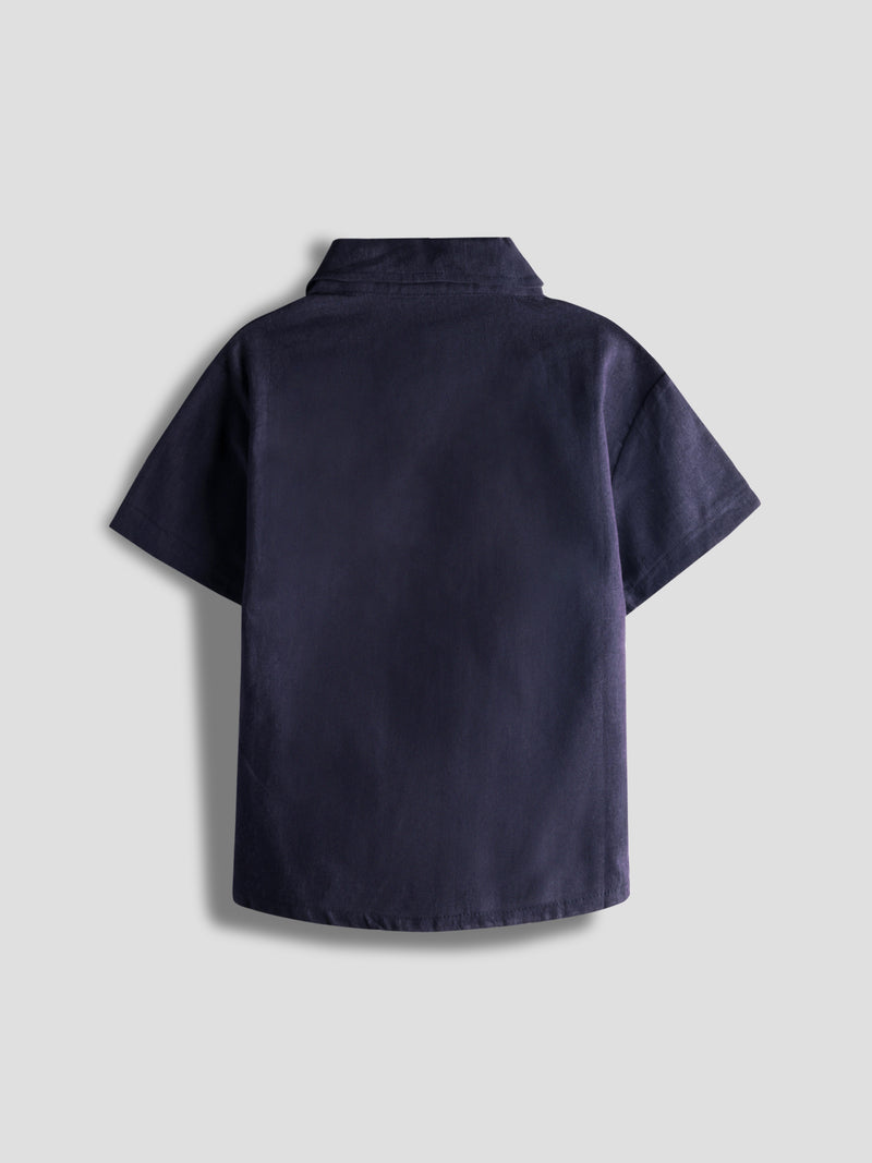 Luxurit Boys' Classic Navy Button-Up Plain Cotton Shirt (Navy Blue)