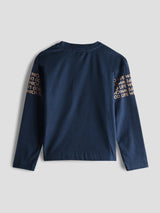 Luxurit Boys' "Good Life" Graphic Long-Sleeve T-Shirt with Contrast Pocket (Blue)