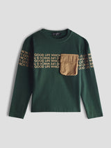 Luxurit Boys' "Good Life" Graphic Long-Sleeve T-Shirt with Contrast Pocket (Green)