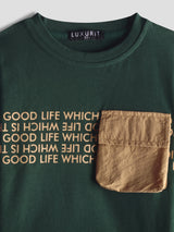 Luxurit Boys' "Good Life" Graphic Long-Sleeve T-Shirt with Contrast Pocket (Green)