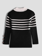 Luxurit Girls' Striped Sweater with Button Details (Black)