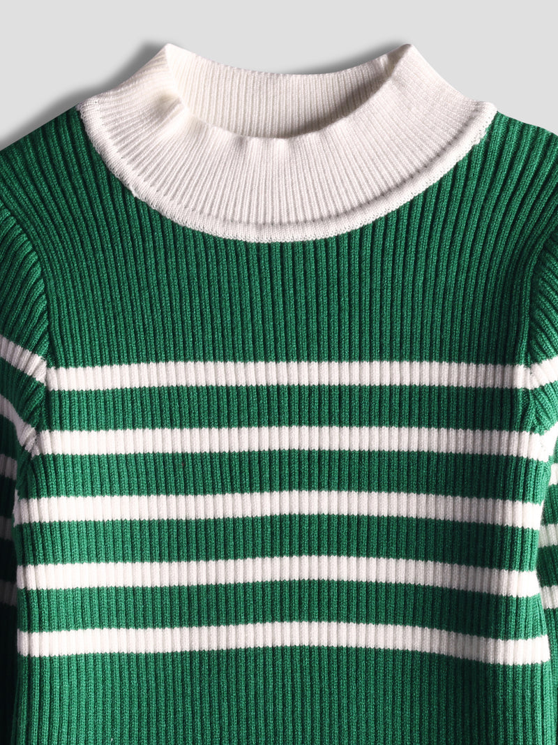 Luxurit Girls' Striped Sweater with Button Details (Green)