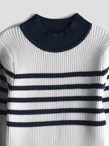 Luxurit Girls' White Striped Sweater with Button Details