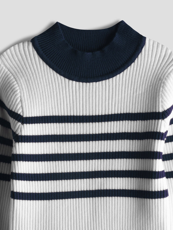 Luxurit Girls' White Striped Sweater with Button Details