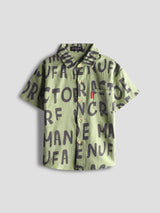 Luxurit Stylish Boys' Printed Short-Sleeve Shirt (Olive Green)