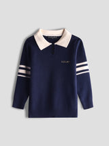 Luxurit Stylish Navy Blue Kids' Sweater with Contrasting Collar