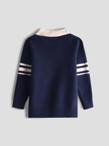 Luxurit Stylish Navy Blue Kids' Sweater with Contrasting Collar