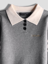 Luxurit Sophisticated Grey Kids' Sweater with Contrasting Collar