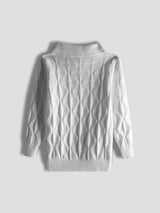 Luxurit Elegant White Kids' Winter Sweater with Diamond-Knit Pattern