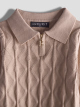 Luxurit Elegant Light Brown Color Kids' Winter Sweater with Diamond-Knit Pattern