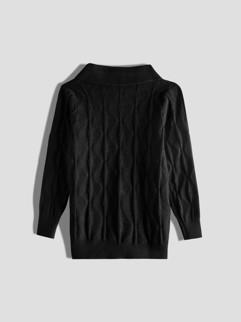 Luxurit Elegant Black Color Kids' Winter Sweater with Diamond-Knit Pattern