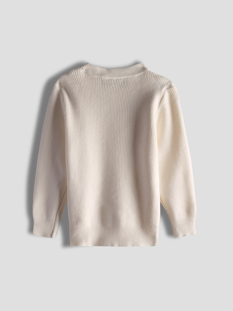 Luxurit Girls' Beige Knitted Sweater with Side Button Design