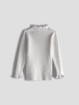 Luxurit Girls' White Heart-Patterned Pearl-Embellished Sweater