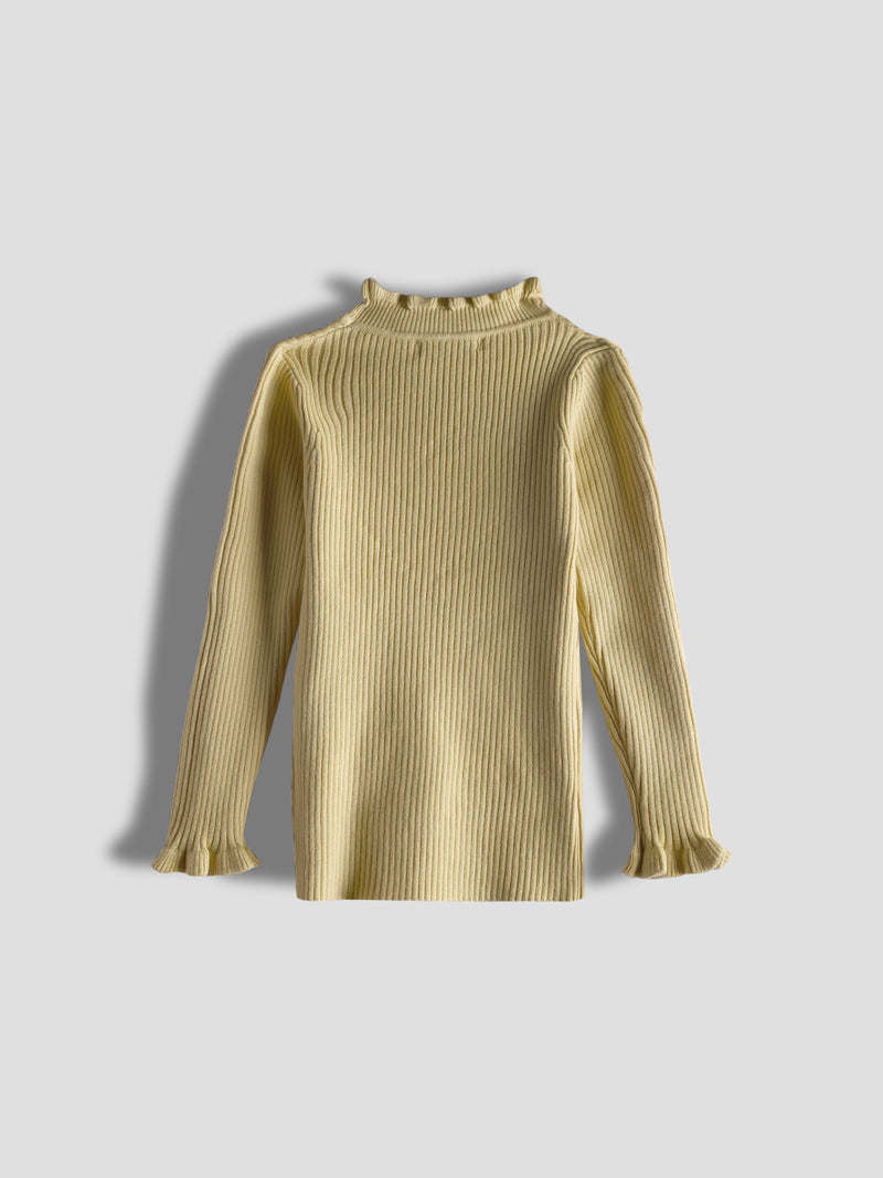 Luxurit Girls' Yellow Heart-Patterned Pearl-Embellished Sweater