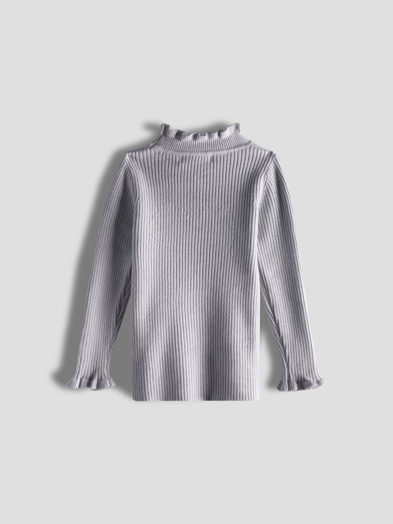 Luxurit Girls' Grey Heart-Patterned Pearl-Embellished Sweater