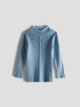 Luxurit Girls' Blue Pearl-Embellished Sweater