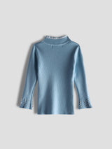 Luxurit Girls' Blue Pearl-Embellished Sweater